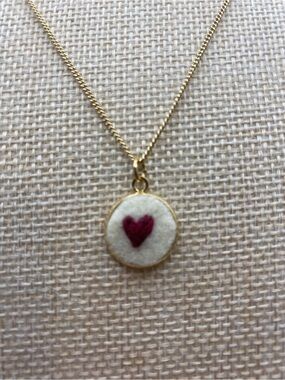 Gold Heart Pendant embroidered Necklace with Burgundy Heart